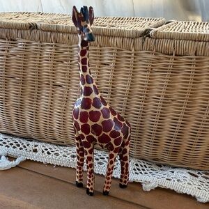 Handcrafted Giraffe Figurine - Brown and Black Carved Wood hand painted